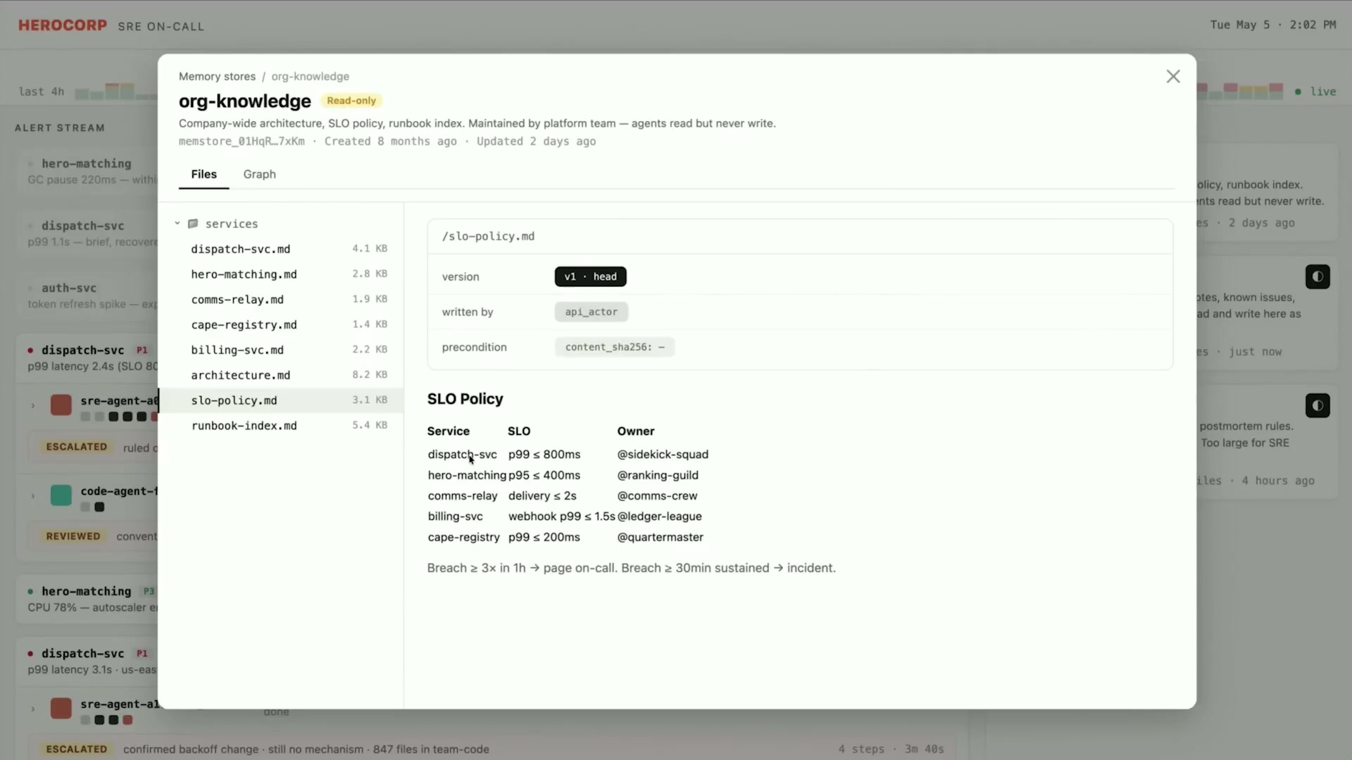 HEROCORP SRE ON-CALLデモ — org-knowledgeメモリストア