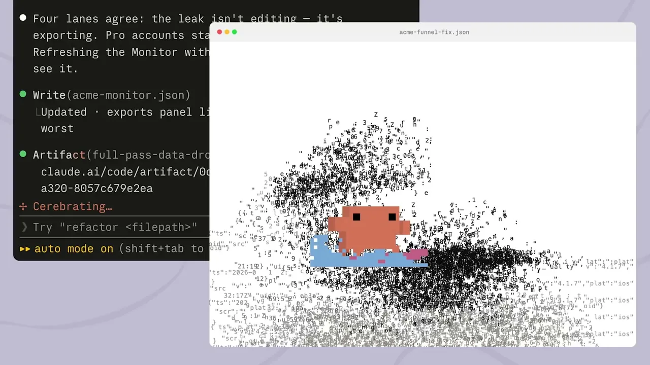 Claude Codeのターミナルにartifactの公開行とclaude.ai/code/artifactのURLが表示される様子