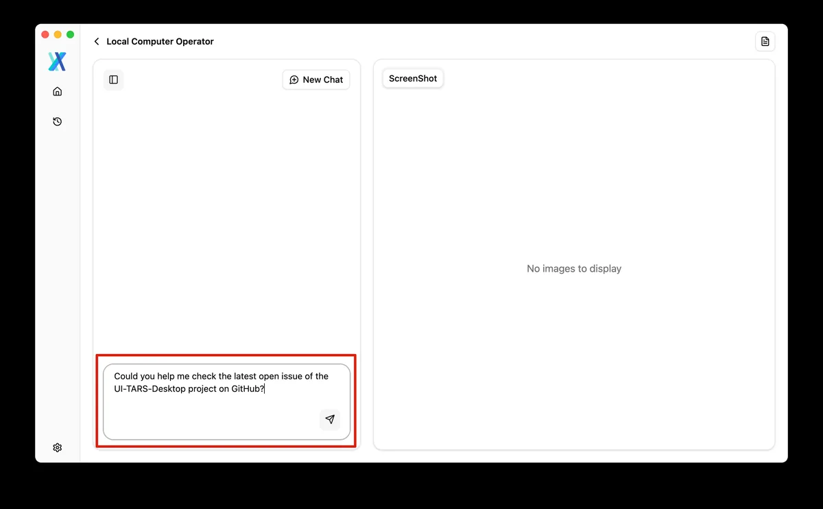 UI-TARS-desktopで自然言語の指示を入力してGUI操作タスクを開始する画面