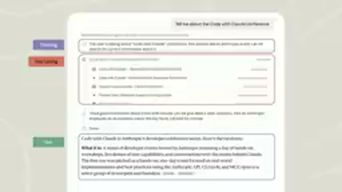 Adaptive Thinkingのライブデモ画面。Thinking・Tool Calling・Textのブロックが交互に表示される