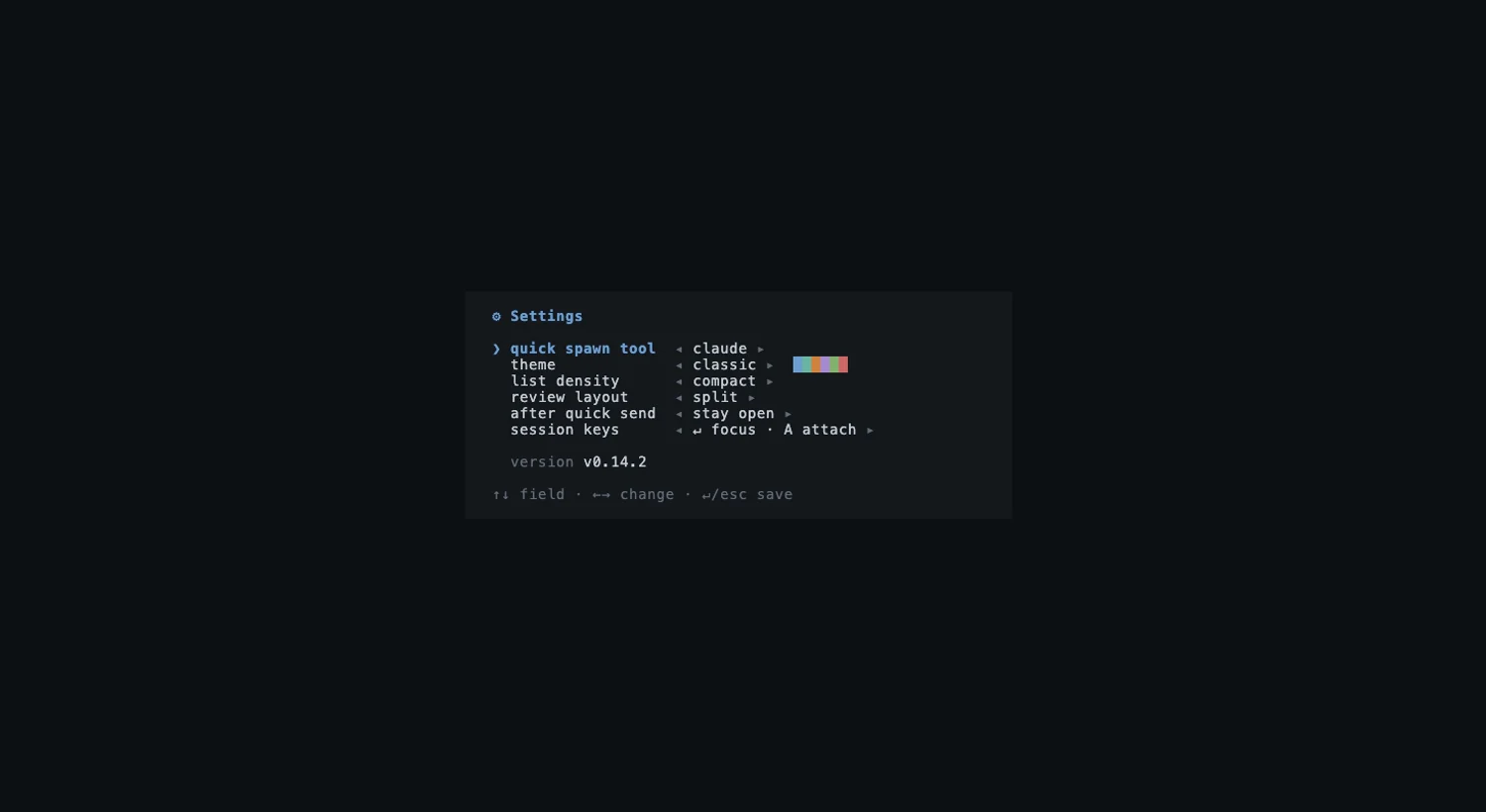 agent-managerの設定画面。テーマピッカーとパレットの見本が並ぶ