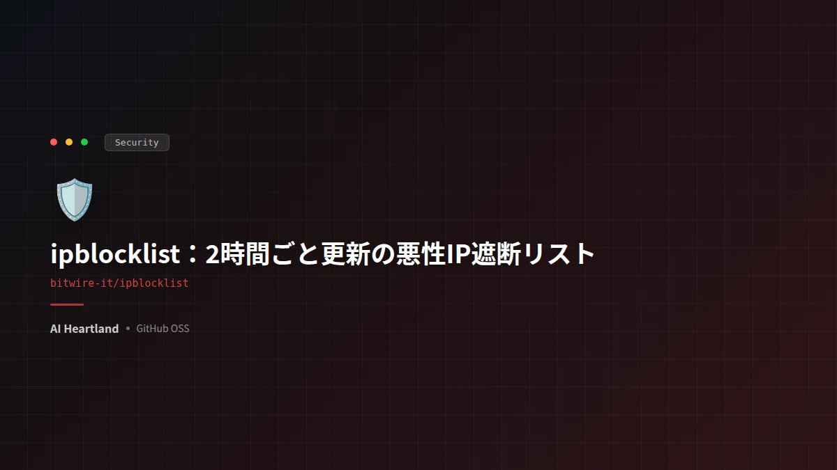 ipblocklist：25以上の脅威インテリジェンスソースを束ね、2時間ごとに更新される悪性IPの遮断リスト。攻撃元(inbound)とC2/ボットネット宛先(outbound)を両面で遮断