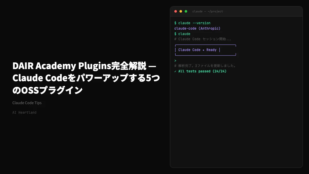 DAIR Academy Plugins完全解説 — Claude Codeをパワーアップする5つのOSSプラグイン - AIツール日本語解説 | AI Heartland