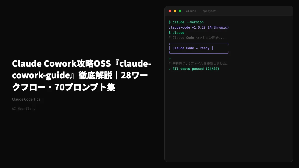 Claude Cowork攻略OSS『claude-cowork-guide』徹底解説｜28ワークフロー・70プロンプト集