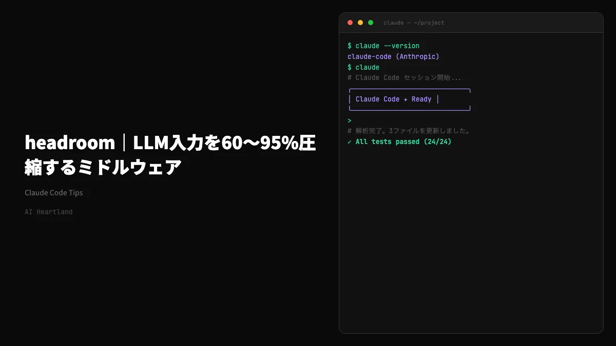 headroom｜LLM入力を60〜95%圧縮するミドルウェアでトークンコストとRAG精度を最適化する