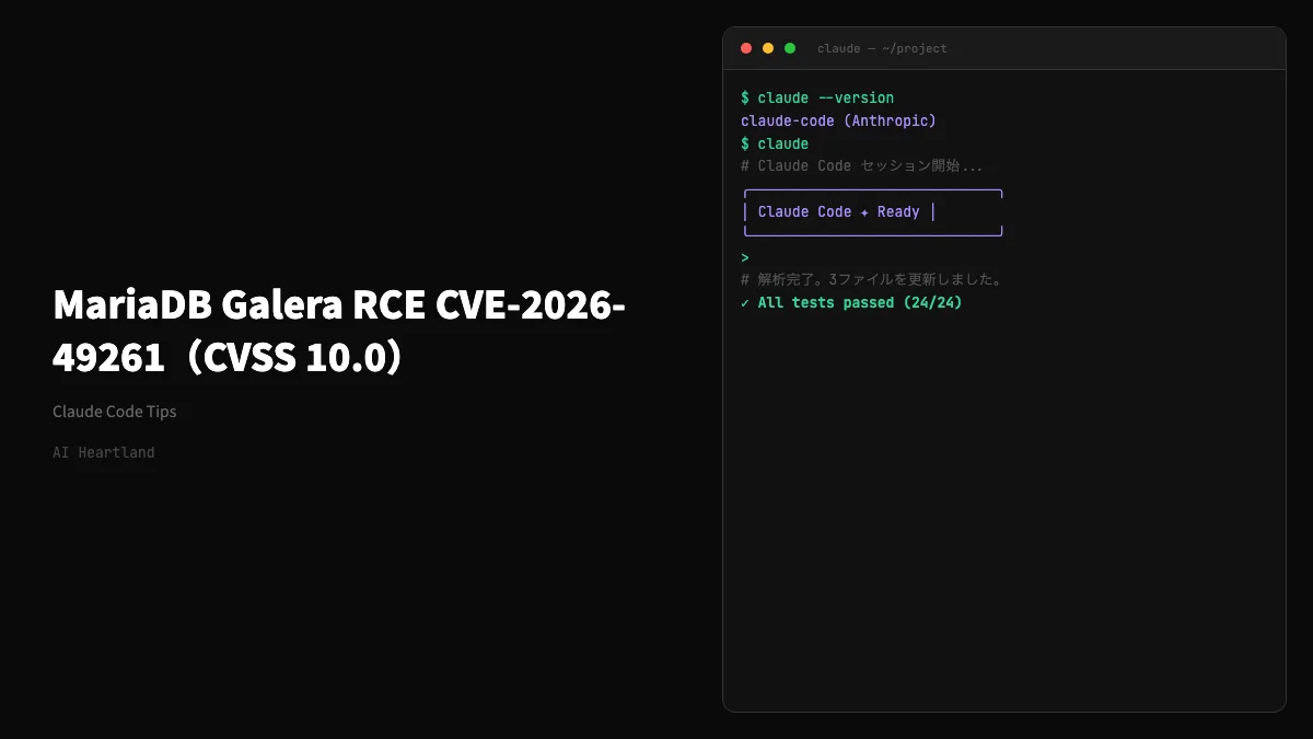 MariaDB Galera RCE脆弱性 CVE-2026-49261（CVSS 10.0）｜影響確認とパッチ手順 - AIツール日本語解説 | AI Heartland