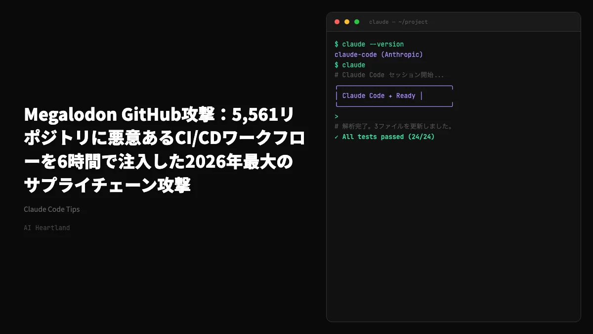 Megalodon GitHub攻撃：5,561リポジトリに悪意あるCI/CDワークフローを6時間で注入した2026年最大のサプライチェーン攻撃 - AIツール日本語解説 | AI Heartland