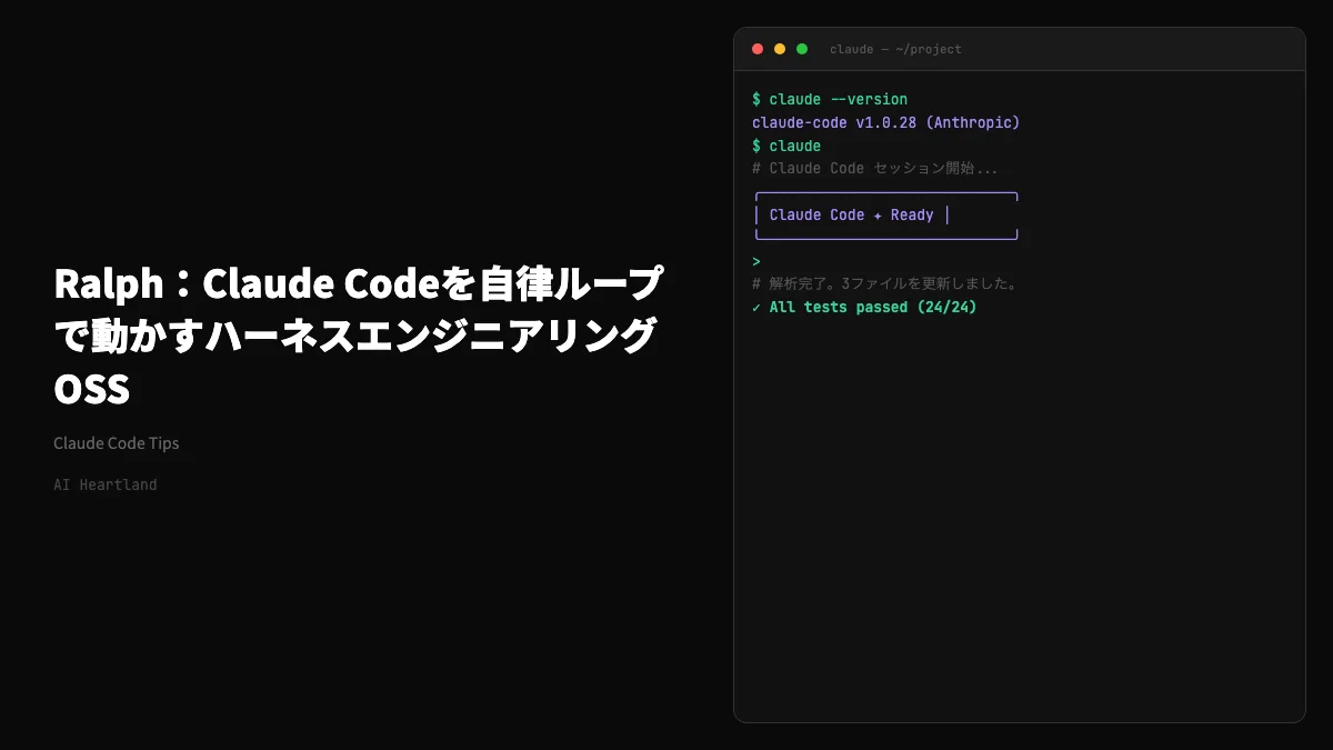 Ralph：Claude Codeを自律ループで動かすハーネスエンジニアリングOSS｜15,000スター - AIツール日本語解説 | AI Heartland