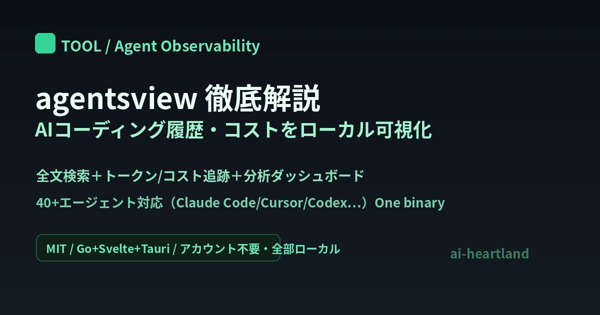agentsview：AIコーディングエージェントの履歴・コストをローカルで可視化するOSS