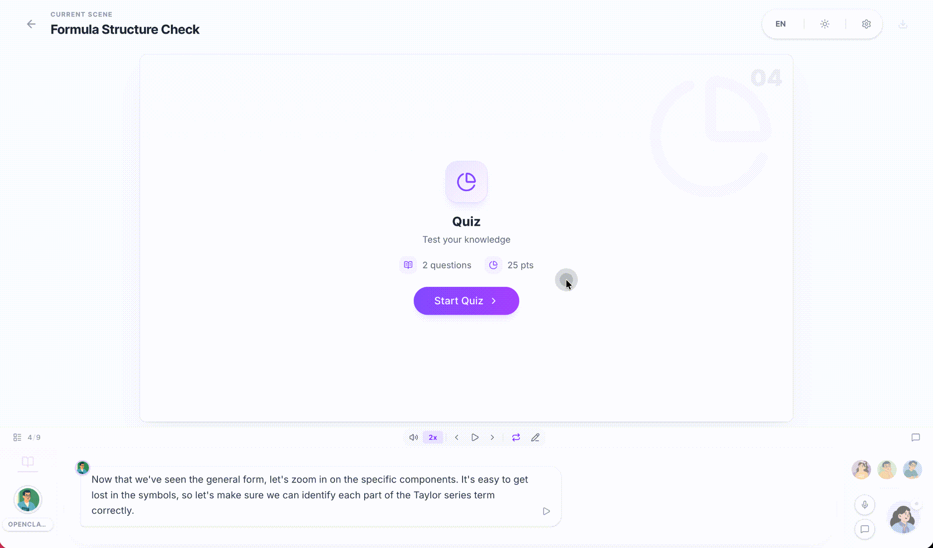 OpenMAICの教室内で小テストが出題され解答するデモ
