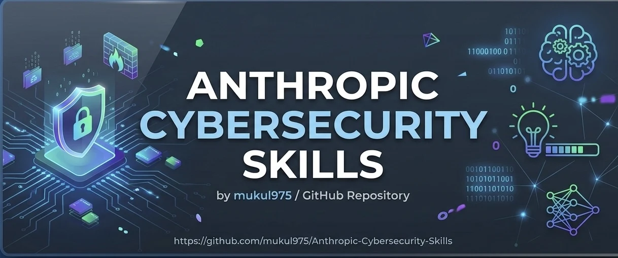 Anthropic Cybersecurity Skills 公式バナー。盾のアイコンとセキュリティ関連のアイコン群