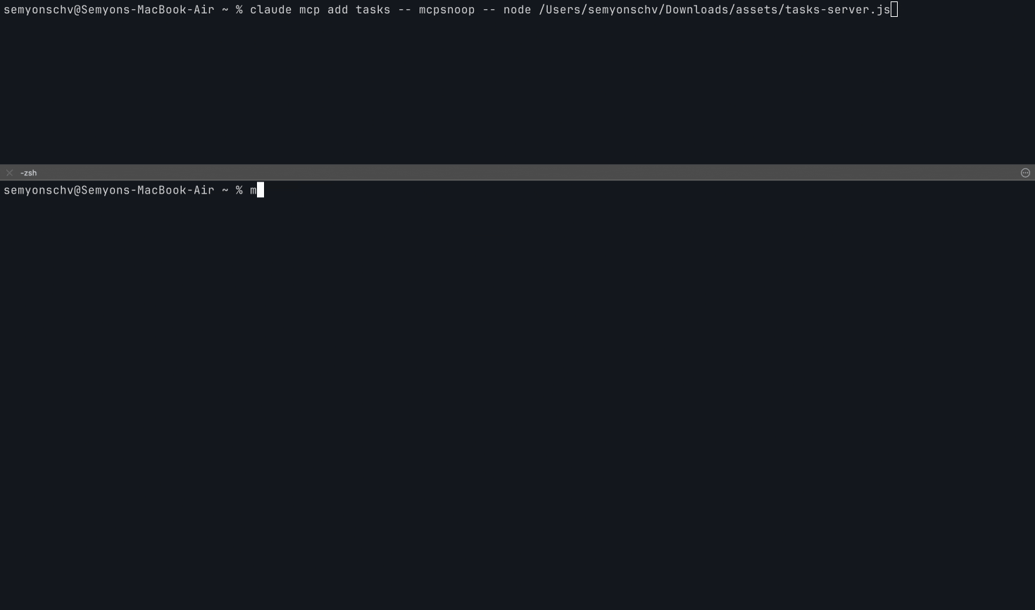 mcpsnoopのデモ：Claude CodeのMCP tool callがライブでターミナルに流れる