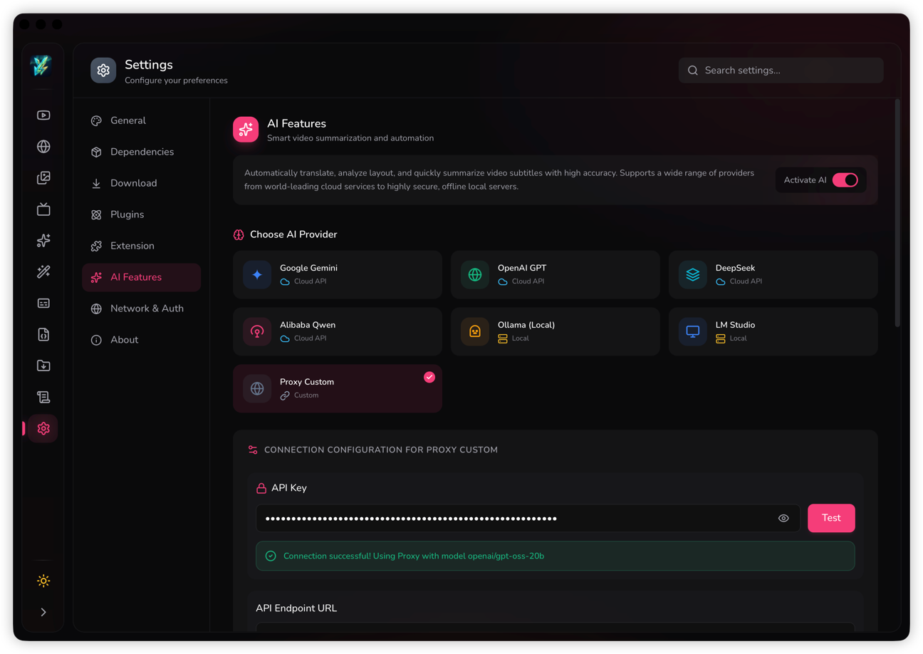 YouweeのAI機能設定画面。Gemini/OpenAI/Ollamaなどのプロバイダを選択