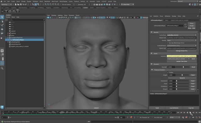 音声から生成された3D顔アニメーション（NVIDIA Maya-ACE 公式デモ・Jamesモデル）