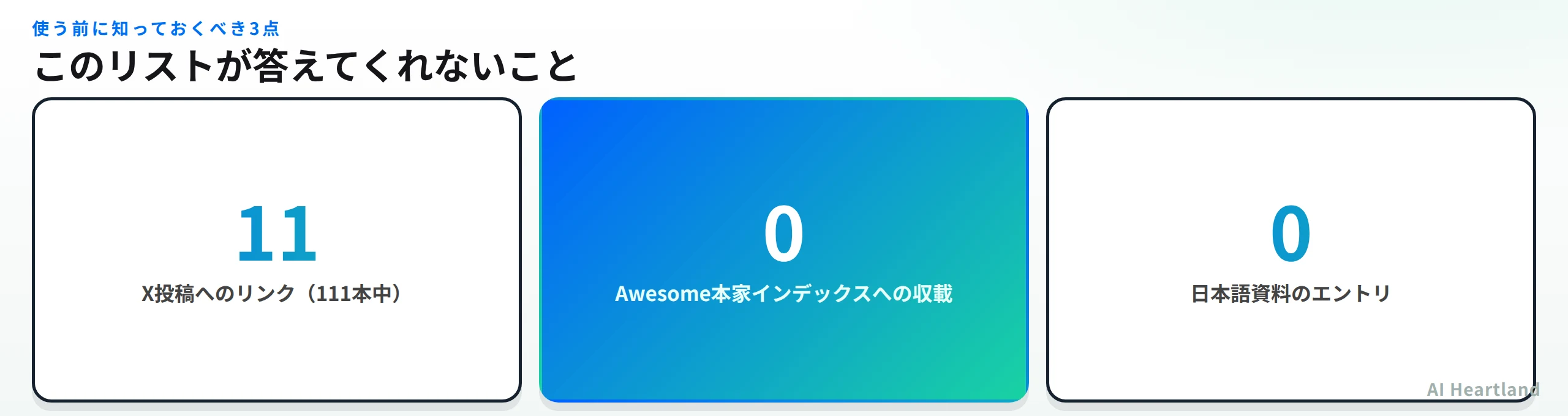 awesome-gemmaの3つの弱点。X投稿へのリンク11本、Awesome本家インデックスへの収載0件、日本語資料0件