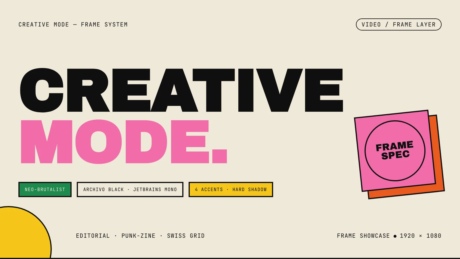 hyperframesの公式Creative Modeテンプレート。自由度の高い表現向けのデザインプリセット