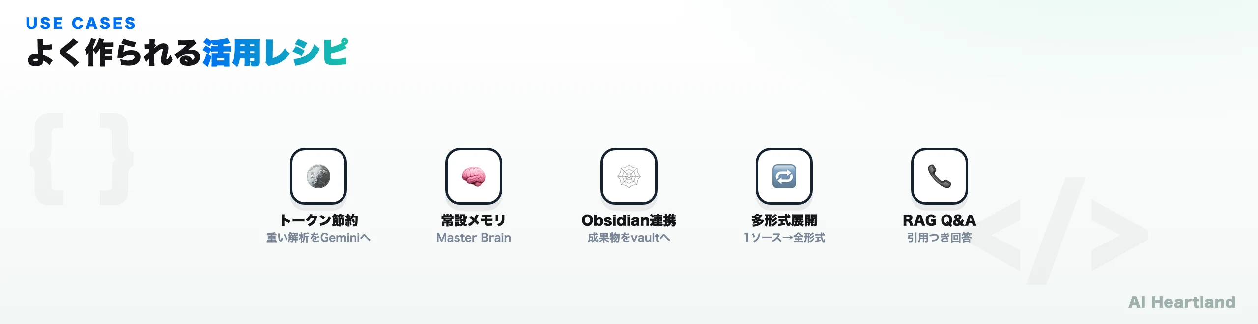 よく作られる活用レシピ：トークン節約、常設メモリ、Obsidian連携、多形式展開、RAG Q&A