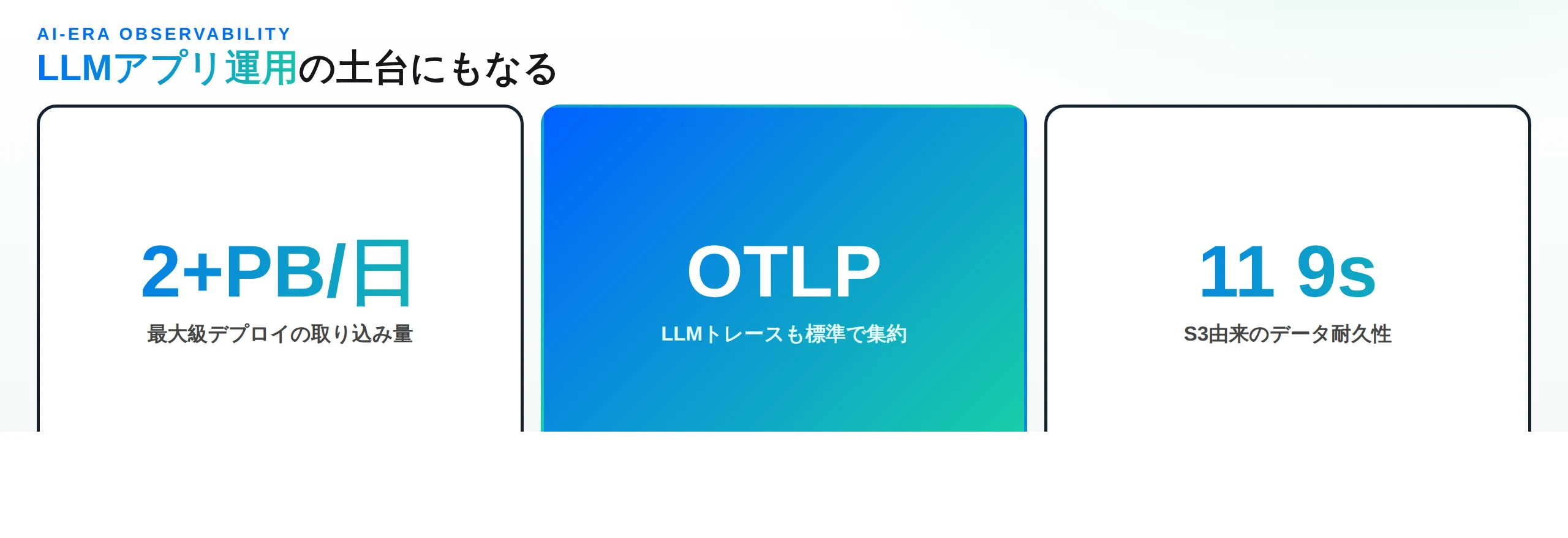 AI時代のオブザーバビリティ：2PB/日の取り込み、OTLPでLLMトレースも集約、S3由来の11ナイン耐久性
