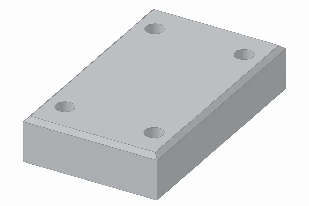 ベンチマーク1：100x60x20mmの直方体に8mmの貫通穴4つと2mmの面取りを持つCADモデルの生成結果